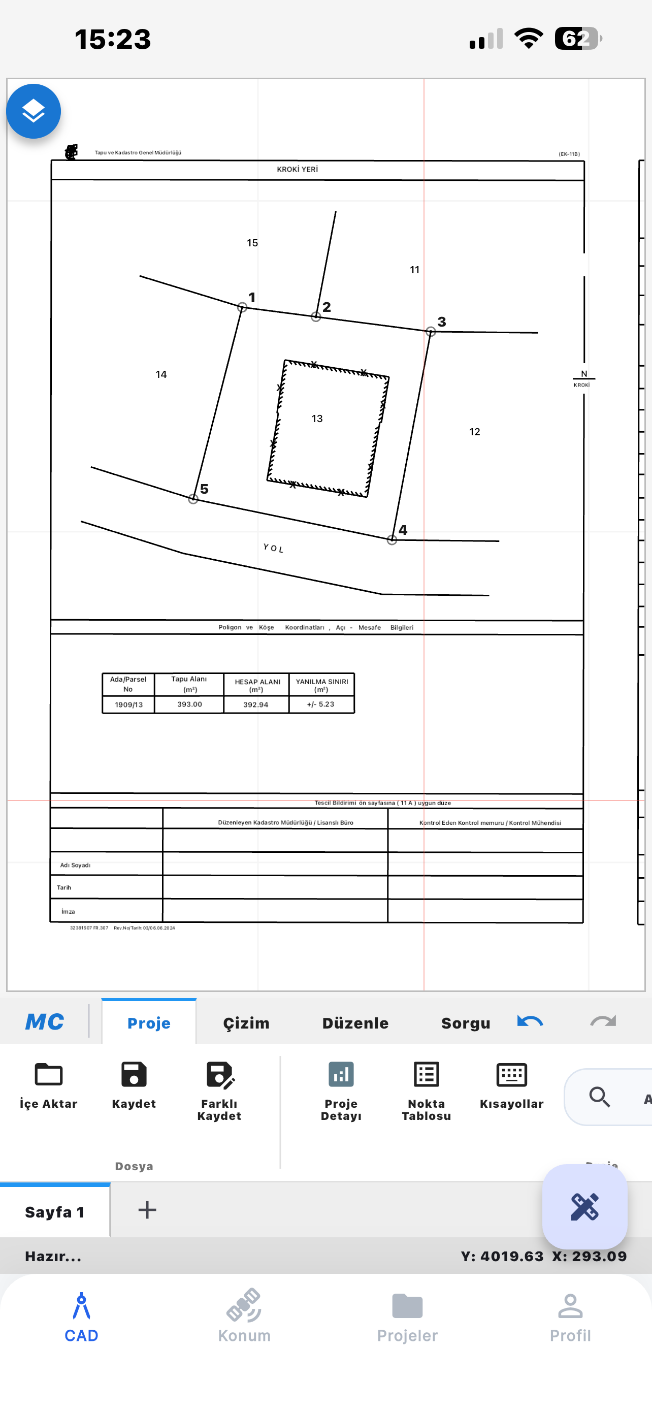 MobilCAD iPhone uygulama görünümü